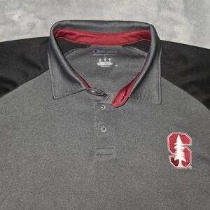 Champion Stanford Cardinals Athletic Polo Shirt Mens Medium Gray Short Sleeve
